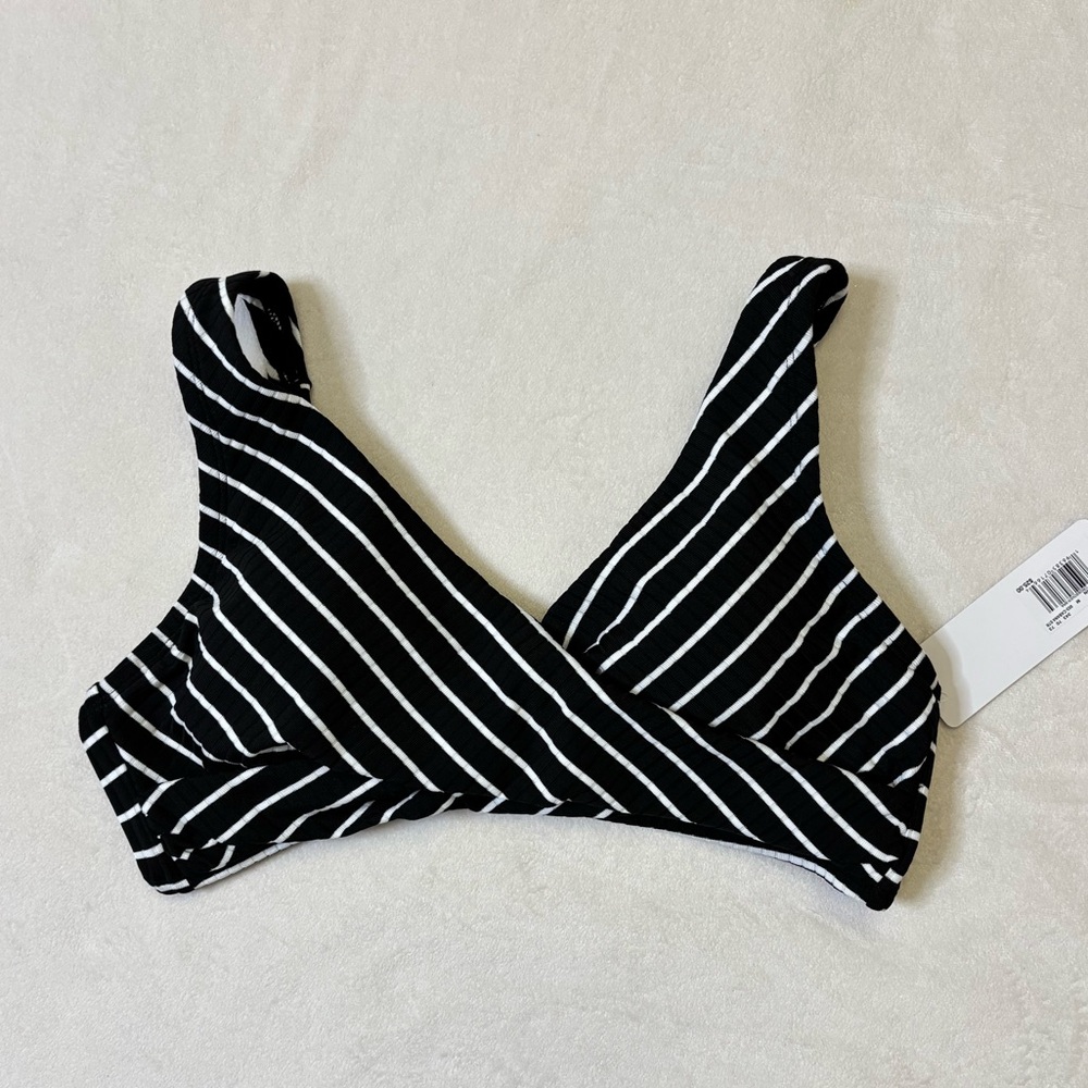 Striped Black and White Bikini Top